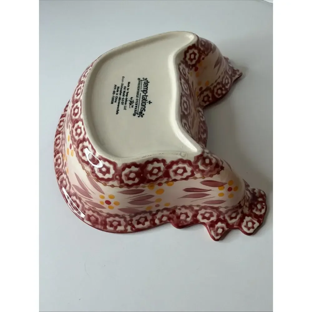 Temp-tations Old World Red Chicken Hen Bowl Stoneware Ovenware Farmhouse 0.5 Qt